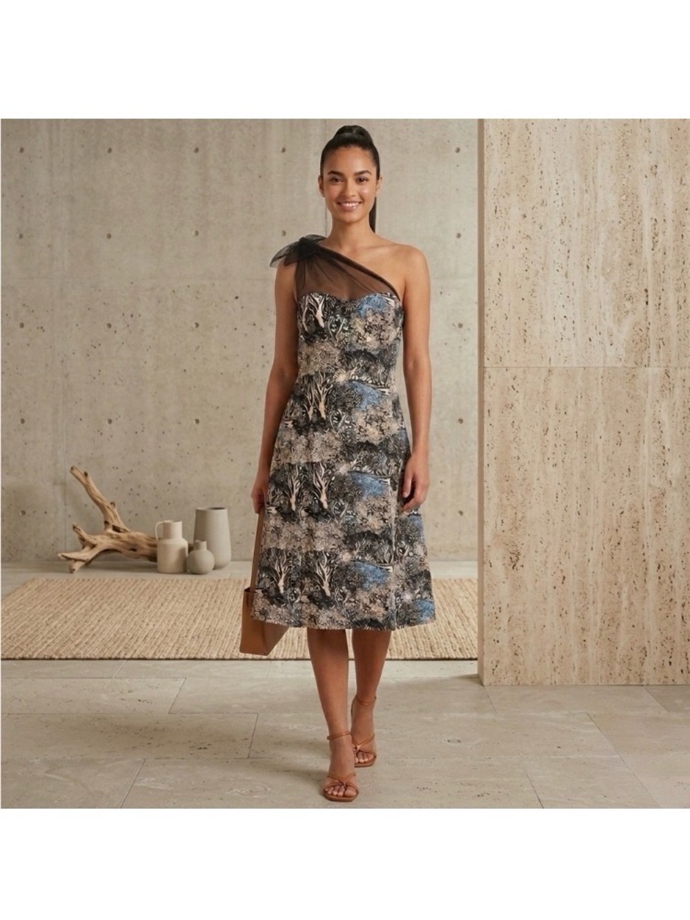 Anthropologie Plenty by Tracy Reese Into The Woods One-Shoulder Silk Dress 6